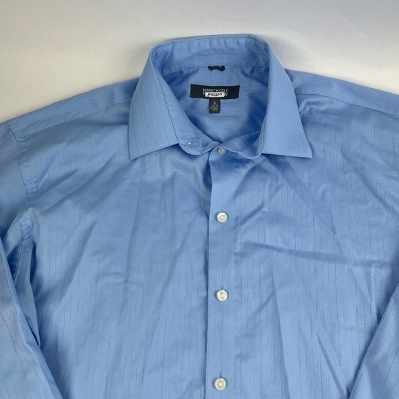 Kenneth Cole Reaction Button Up Shirt Mens Large 16 34/35 Blue Wrinkle Free - Picture 3 of 9